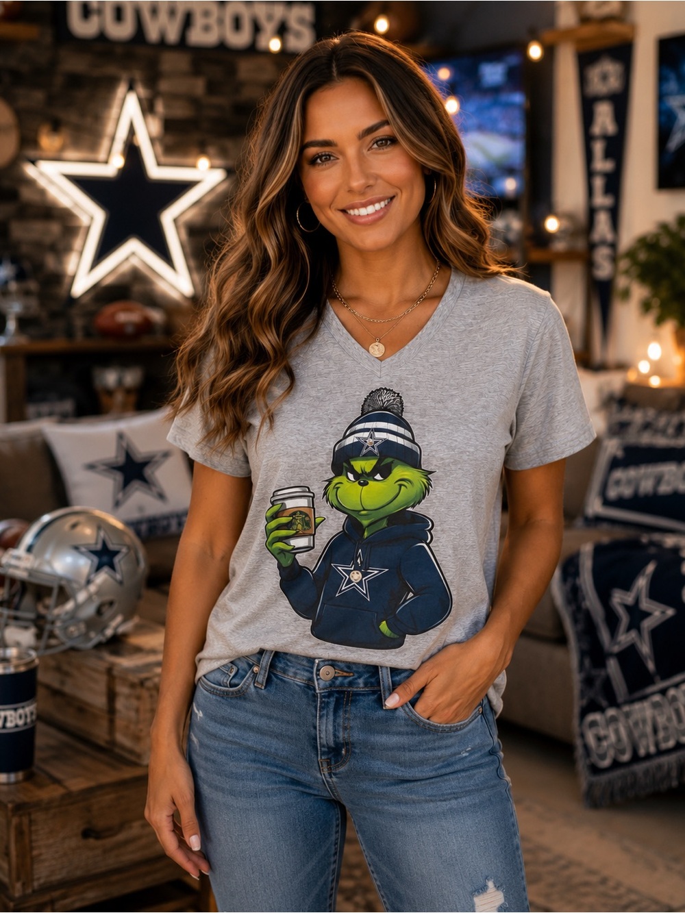 BRAND NEW WITH TAGS Dallas Cowboys Grinch Graphic Tee – Gray Gildan